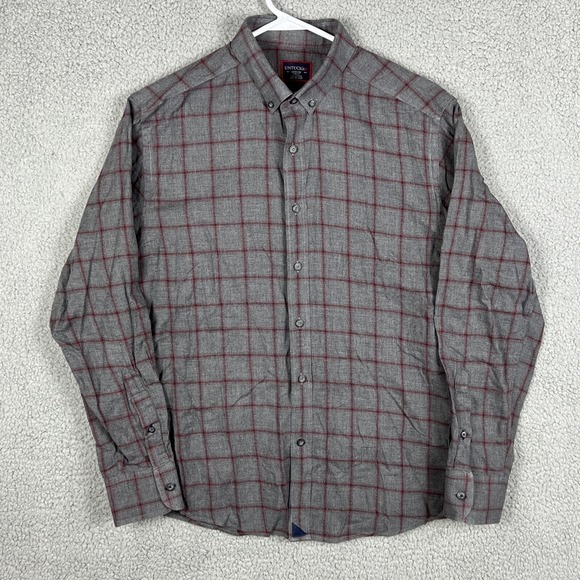 UNTUCKit Other - Untuckit Mens M Slim Fit Button Down Shirt Grey Burgundy Plaid Long Sleeve